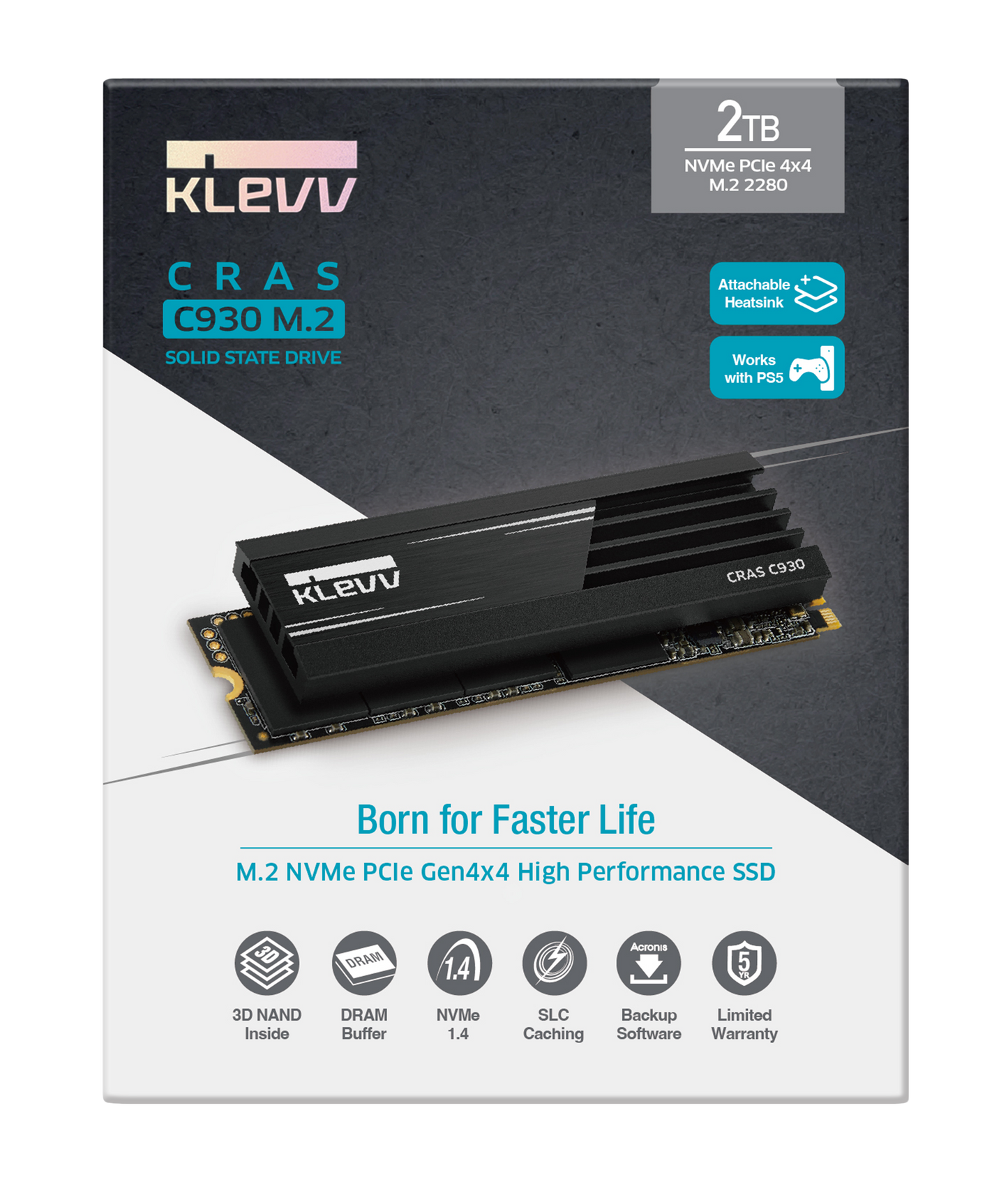 KLEVV CRAS C930 2TB PCIe Gen4 NVMe M.2 SSD Dedicated Cache 7400mb/s