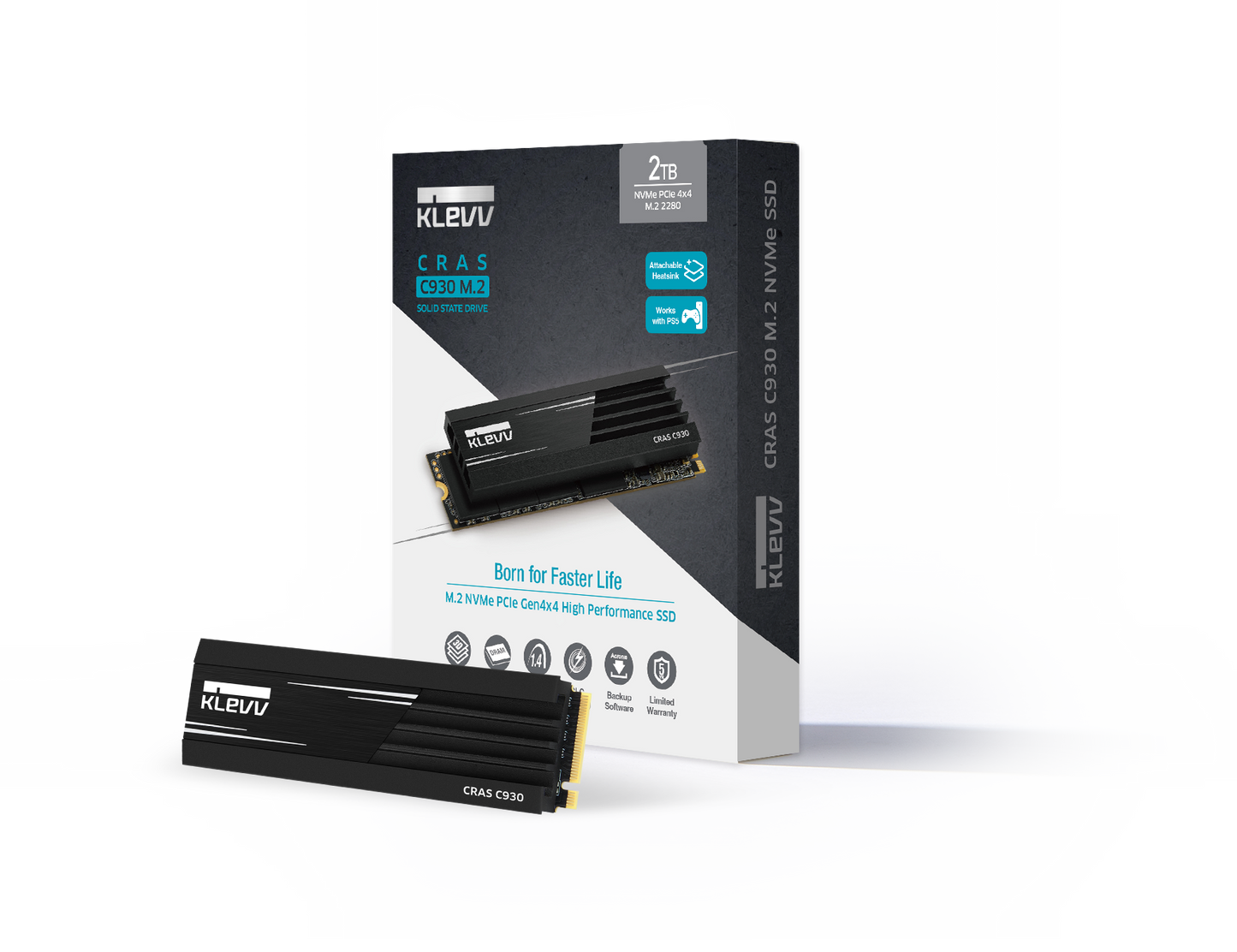 KLEVV CRAS C930 2TB PCIe Gen4 NVMe M.2 SSD Dedicated Cache 7400mb/s