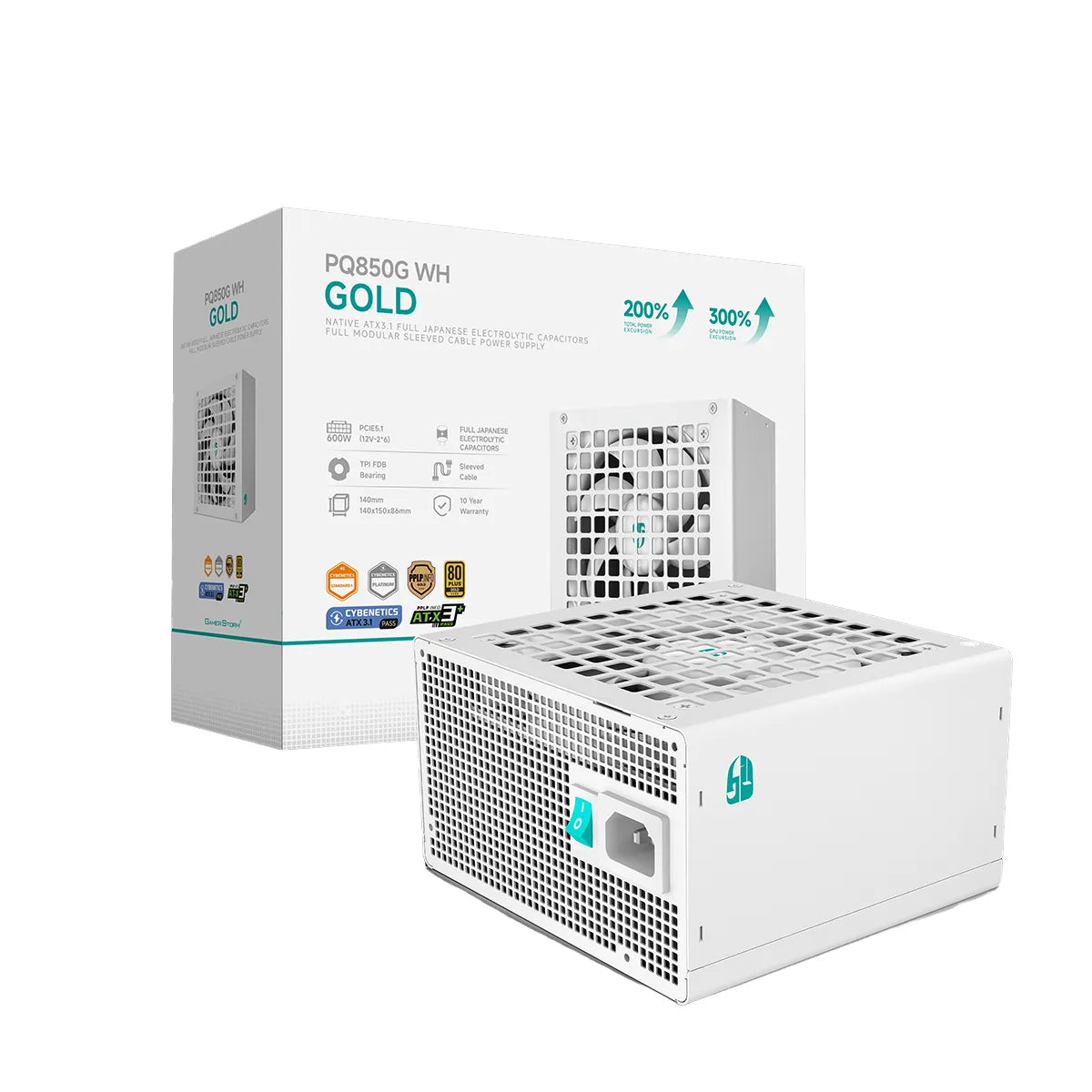 DeepCool PQ850G WH 850W 80+ Gold ATX 3.1 PCIe 5.1 Fully Modular Power Supply - White