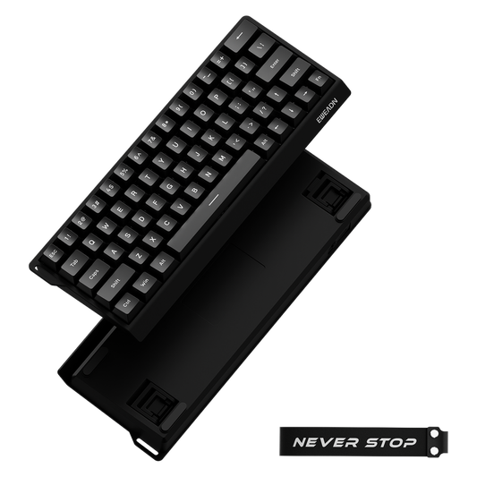 EWEADN DK63 STAR black keyboard opened flat showing the underside and the decorative strap