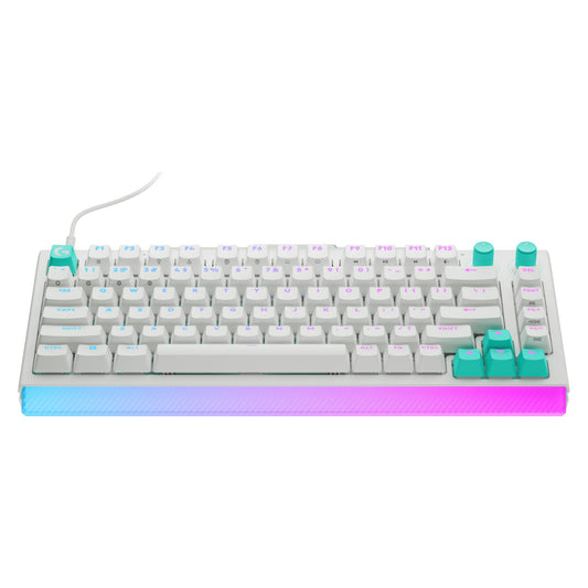 Logitech G512 X 75 white keyboard, typing angle with RGB backlighting lit