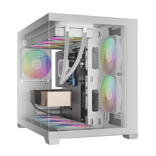 Gamdias Aura GC10M V2 ARGB mATX Case - White (3 ARGB Fans Included)