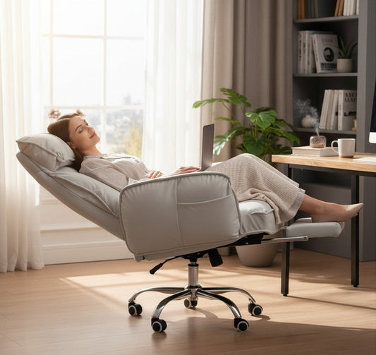 ERGOWAVE L1 reclined almost flat with the footrest out, viewed from the side