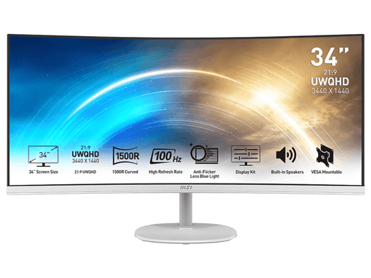 MSI PRO MP341CQW 34 Inch UWQHD VA 21:9 100Hz Curved Business Monitor - White