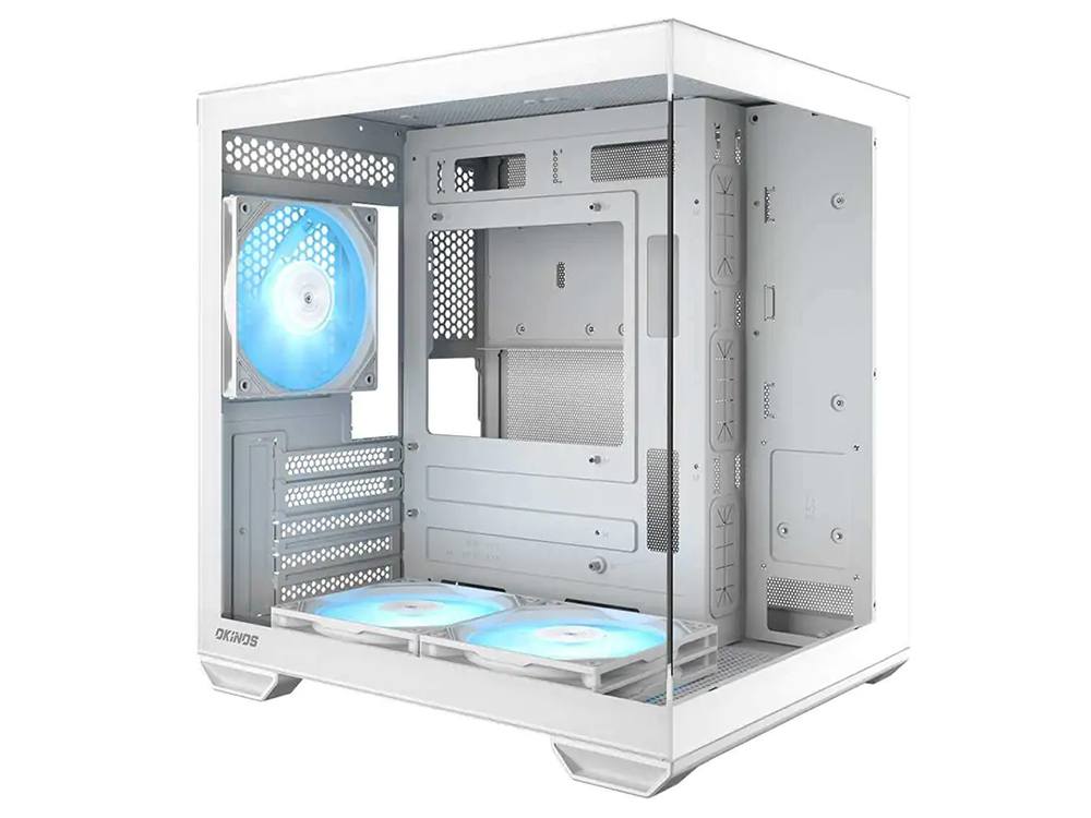 Okinos Mirage 4 ARGB Tempered Glass Side Panel Micro-ATX Case - White