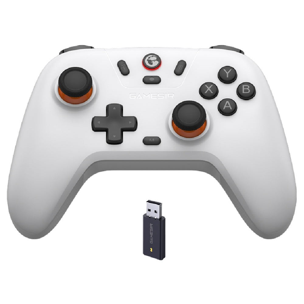 GameSir Nova Lite wireless gaming controller in Stellar White - front view with the 2.4GHz wireless dongle