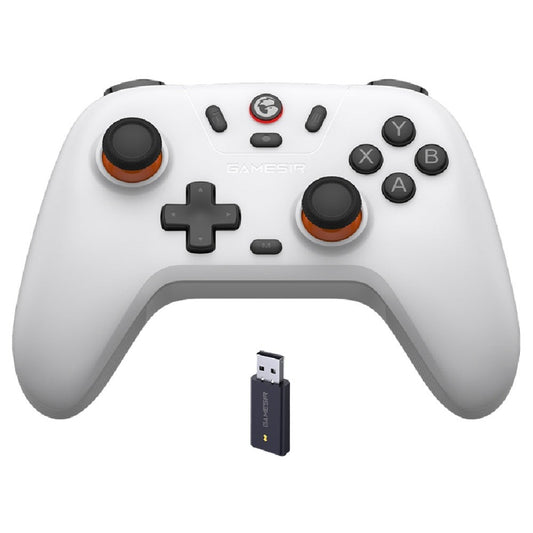 GameSir Nova Lite wireless gaming controller in Stellar White - front view with the 2.4GHz wireless dongle