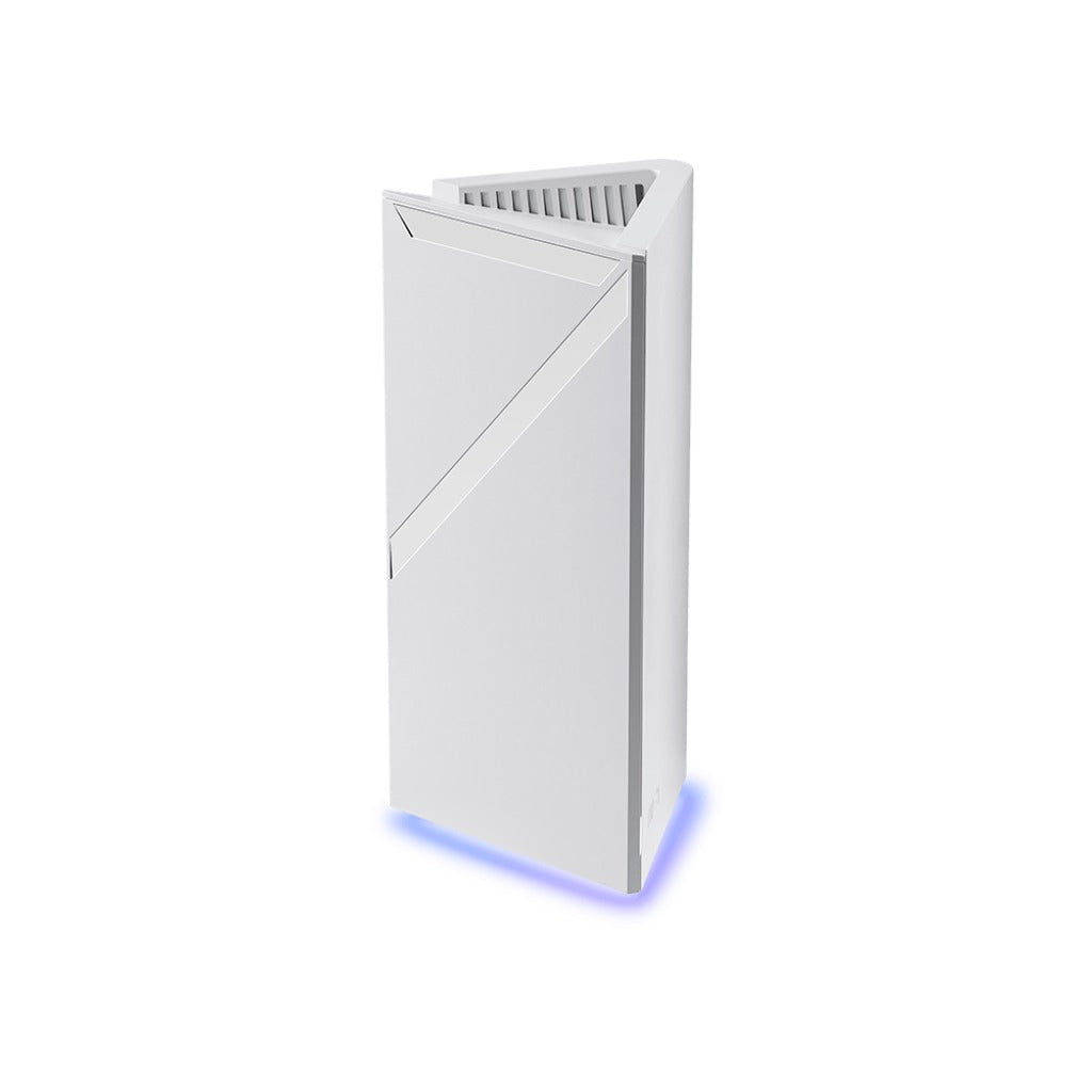 MSI Roamii BE Pro WiFi 7 mesh unit - side profile with the LED strip lit