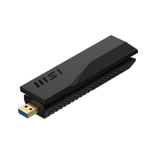 MSI BE6500 WiFi 7 USB adapter - the body and its high-gain antennas