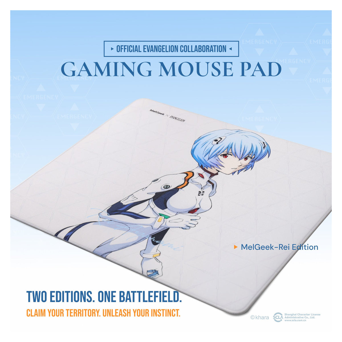 MelGeek x EVANGELION EVA-00 Rei Ayanami mouse pad shown at an angle with the Rei Ayanami artwork