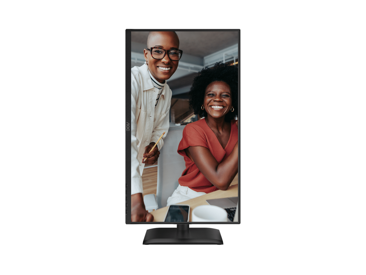 AOC 24E4UJ 23.8 Inch FHD IPS 120Hz Height Adjustable Monitor - rotated to portrait on its adjustable stand