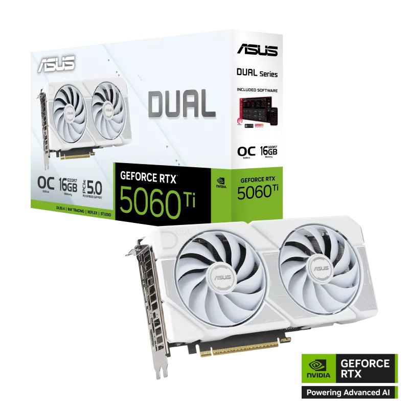 Asus Dual GeForce RTX 5060 Ti O16G Graphics Card - White