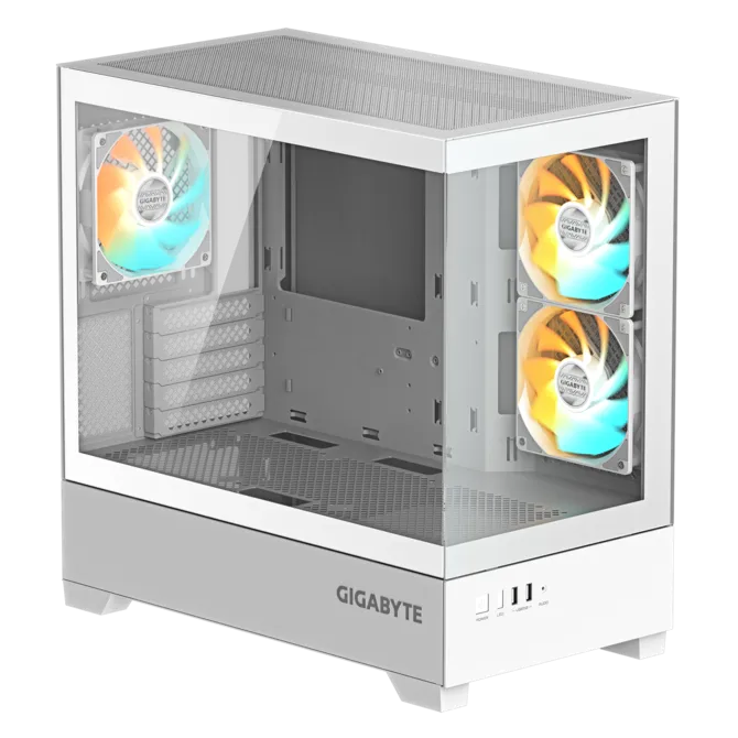 GIGABYTE C201 Panoramic Tempered Glass mATX Mid-Tower Case - White