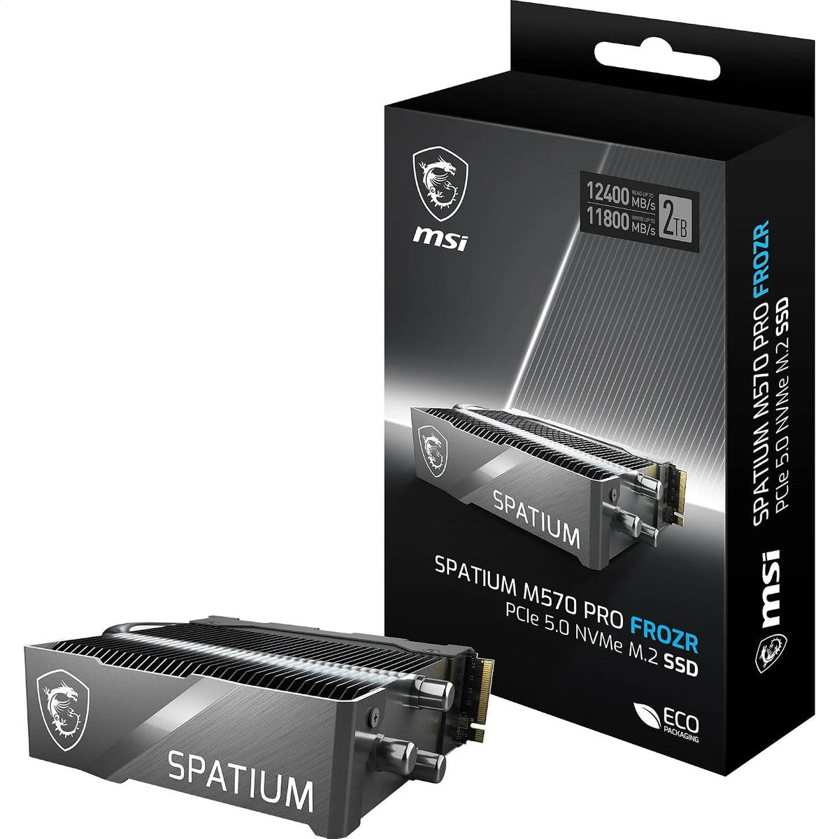 MSI SPATIUM M570 PRO 2TB FROZR PCIe 5.0 NVMe M.2 SSD retail packaging