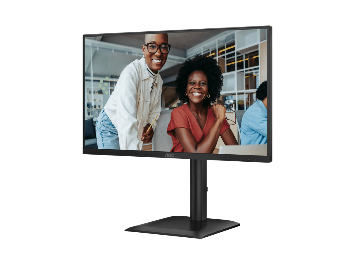 AOC 24E4UJ 23.8 Inch FHD IPS 120Hz Height Adjustable Monitor - three-quarter angled view
