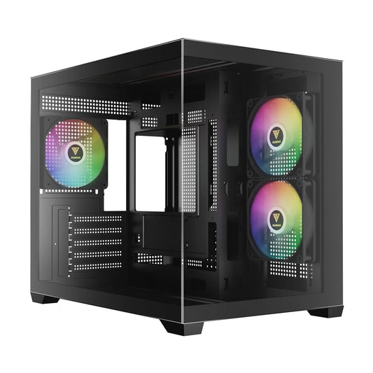 Gamdias Aura GC10M V2 ARGB mATX Case - Black (3 ARGB Fans Included)