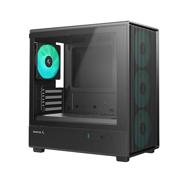 DeepCool CC350 4F Micro-ATX Case - Black - glass side panel, interior and front intake