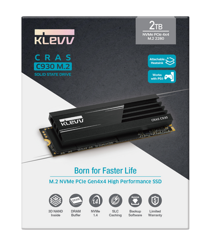 KLEVV CRAS C930 2TB PCIe Gen4 NVMe M.2 SSD Dedicated Cache 7400mb/s
