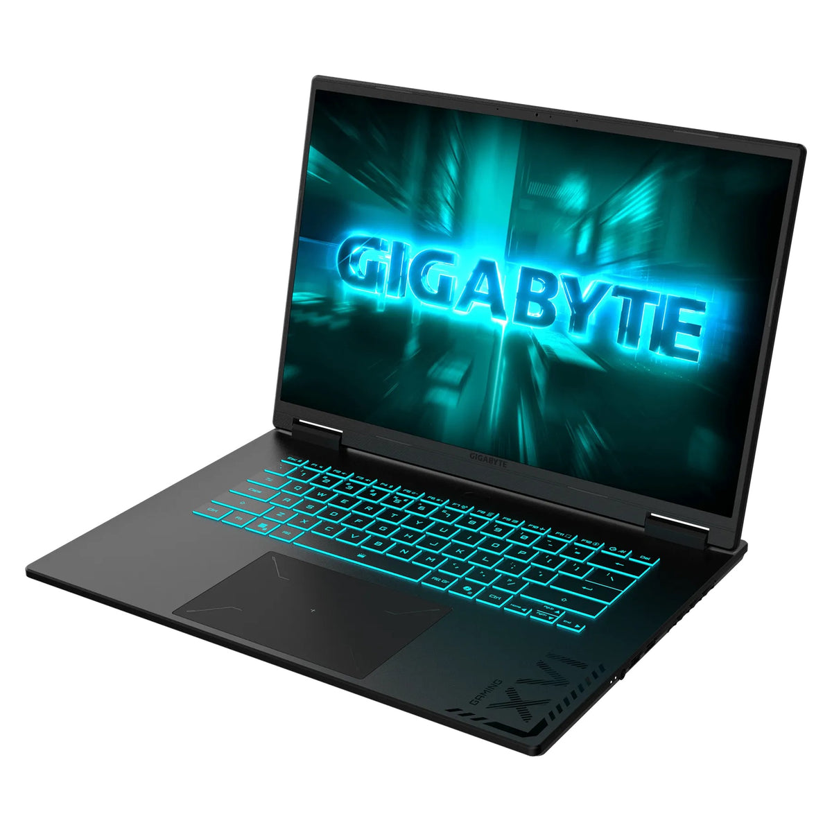 GIGABYTE Gaming A16 5VHP3AU893SH gaming laptop, three-quarter angle view showing the keyboard and screen