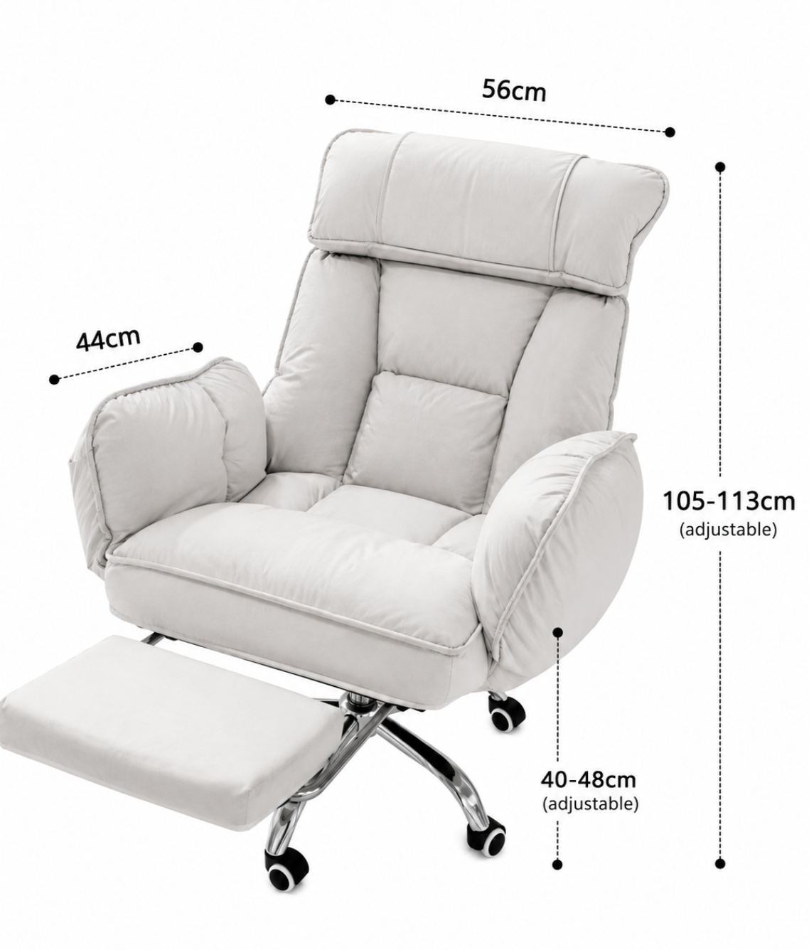 ERGOWAVE L1 dimensions: 56cm wide, 105-113cm high, 40-48cm seat height