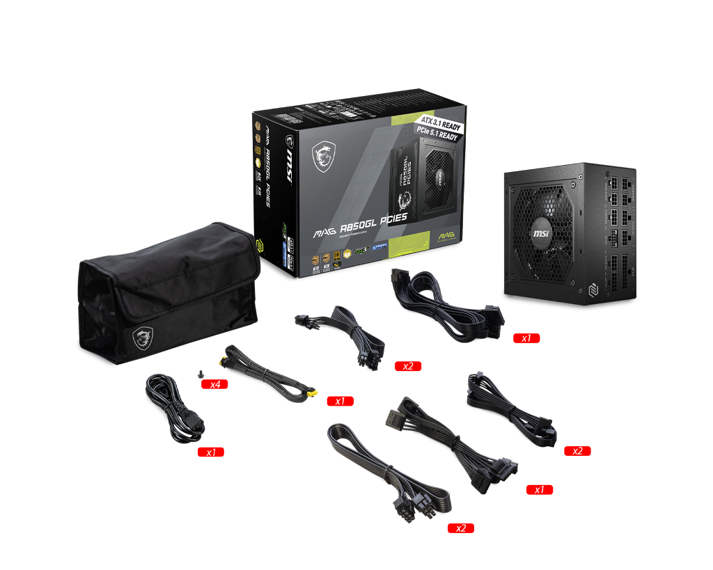 MSI MAG A850GL PCIE5 850W 80+ Gold ATX 3.0 Power Supply