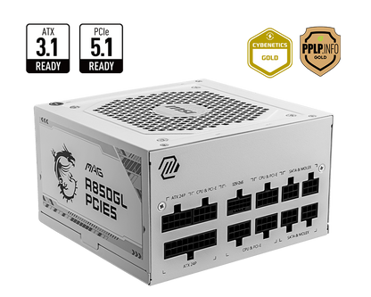 MSI MAG A850GL PCIE5 850W 80+ Gold ATX 3.0 Power Supply White