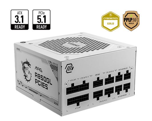 MSI MAG A850GL PCIE5 850W 80+ Gold ATX 3.0 Power Supply White