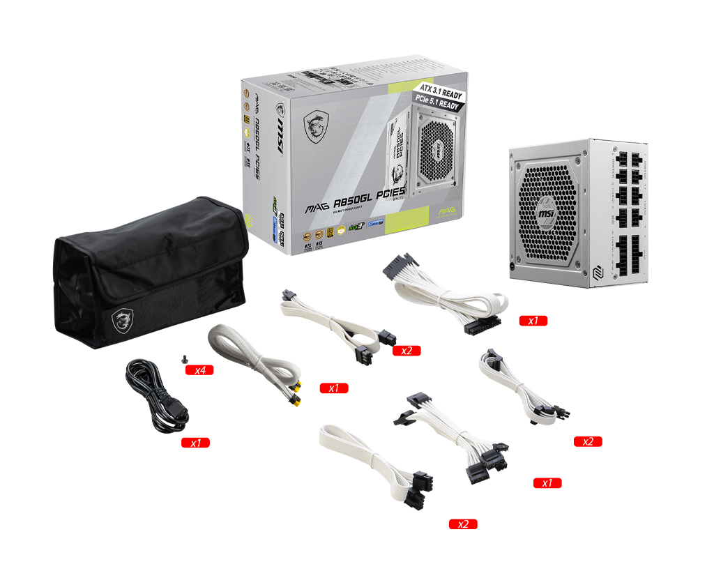 MSI MAG A850GL PCIE5 850W 80+ Gold ATX 3.0 Power Supply White