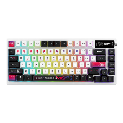 ROG Azoth X front view with the keyboard powered on