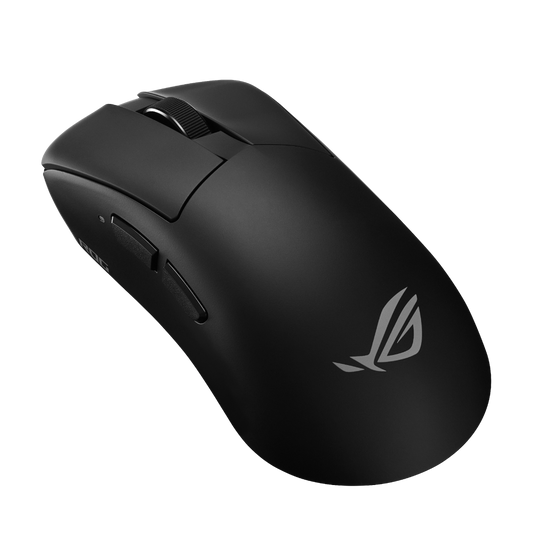 ASUS ROG Gladius IV Ace gaming mouse in black, angled three-quarter view showing the ROG logo on the palm rest and the side buttons