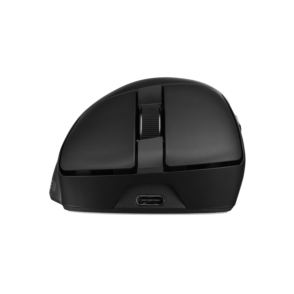 ROG Gladius IV Ace black gaming mouse, front view showing the USB-C port