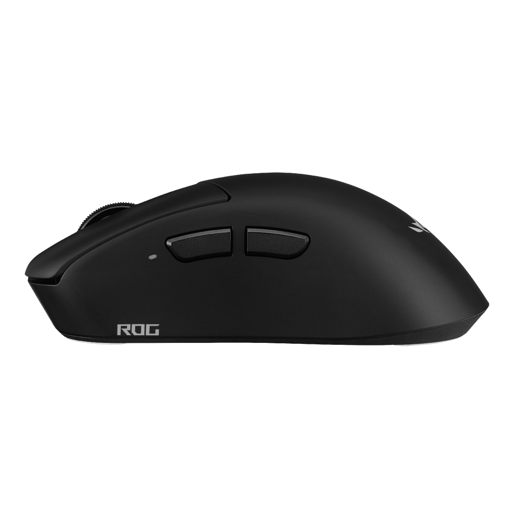 ROG Gladius IV Ace black gaming mouse, side profile showing the ergonomic curve and thumb buttons