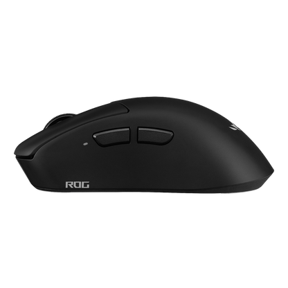ROG Gladius IV Ace black gaming mouse, side profile showing the ergonomic curve and thumb buttons