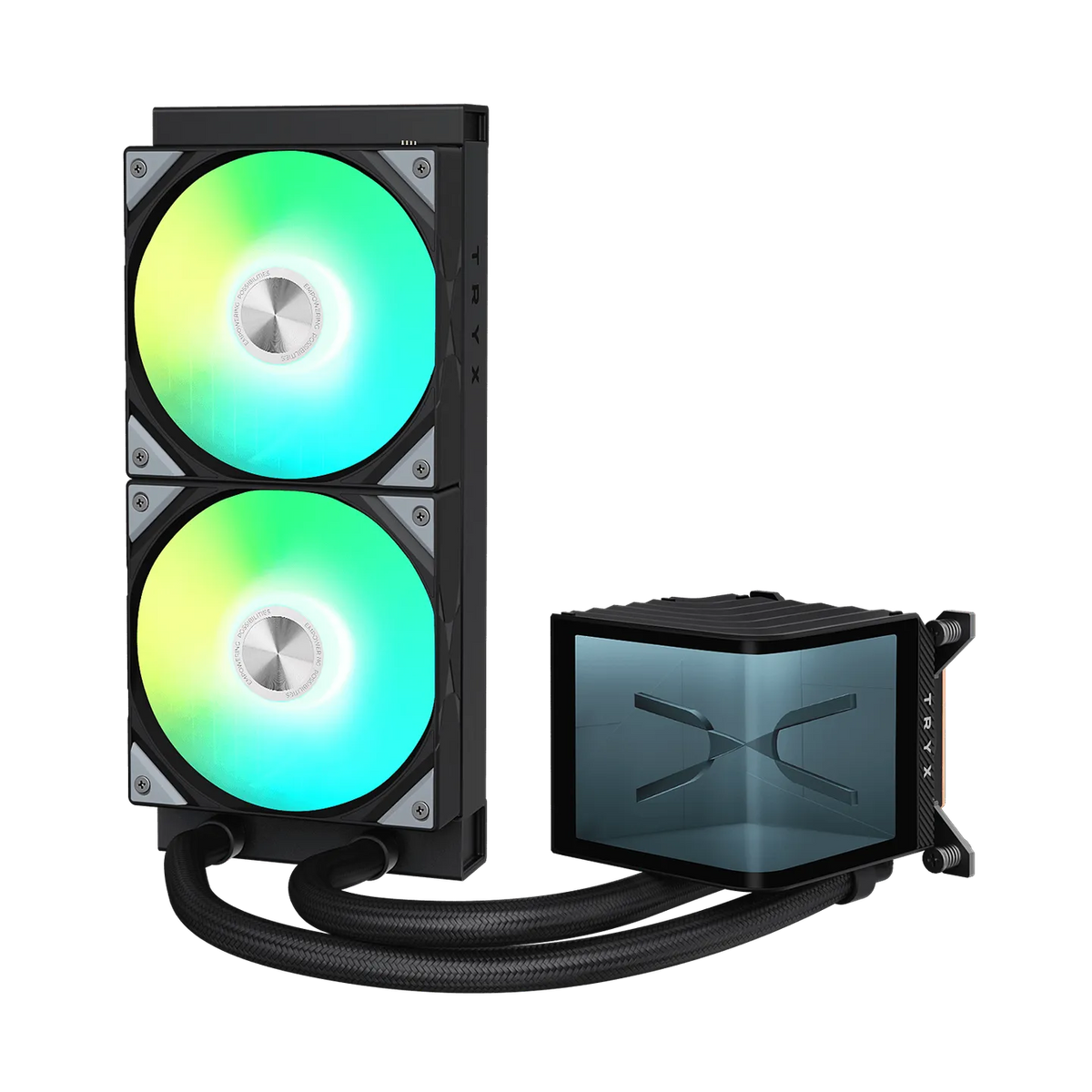 TRYX PANORAMA 240 ARGB Black - vertical radiator and pump block with screen