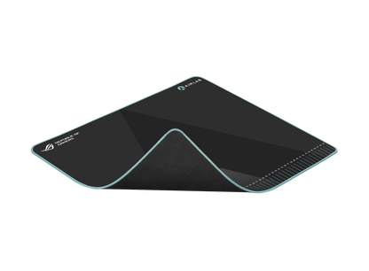 ROG Hone Ace Aim Lab Edition corner curled up to show the non-slip rubber base