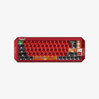 MelGeek x EVANGELION Centauri 60 Asuka Edition magnetic HE gaming keyboard in EVA-02 red with an aluminium case and rose gold knob