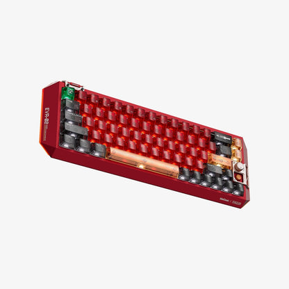 MelGeek x EVANGELION Centauri 60 Asuka Edition magnetic HE gaming keyboard in EVA-02 red with an aluminium case and rose gold knob