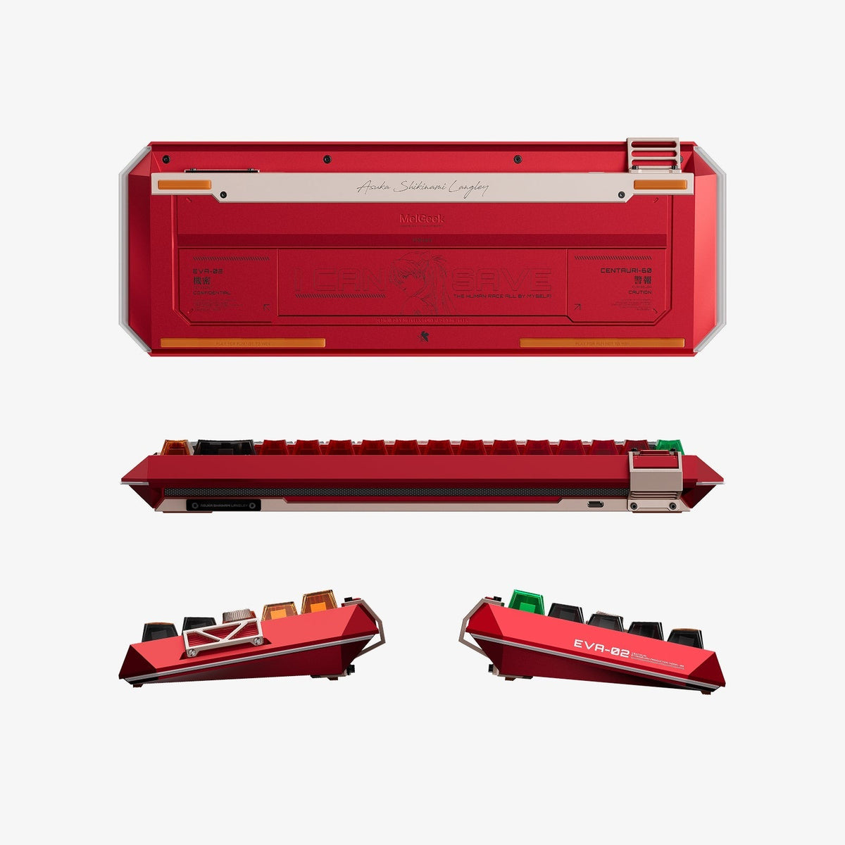 MelGeek x EVANGELION Centauri 60 Asuka Edition magnetic HE gaming keyboard in EVA-02 red with an aluminium case and rose gold knob