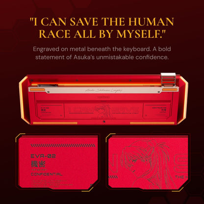 MelGeek x EVANGELION Centauri 60 Asuka Edition magnetic HE gaming keyboard in EVA-02 red with an aluminium case and rose gold knob