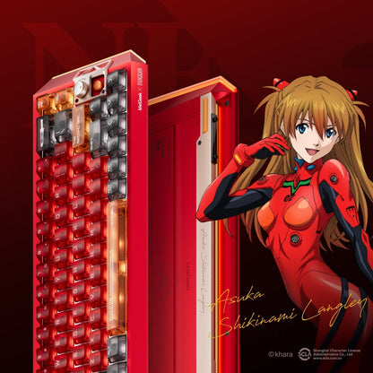 MelGeek x EVANGELION Centauri 60 Asuka Edition magnetic HE gaming keyboard in EVA-02 red with an aluminium case and rose gold knob