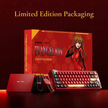 MelGeek x EVANGELION Centauri 60 Asuka Edition magnetic HE gaming keyboard in EVA-02 red with an aluminium case and rose gold knob