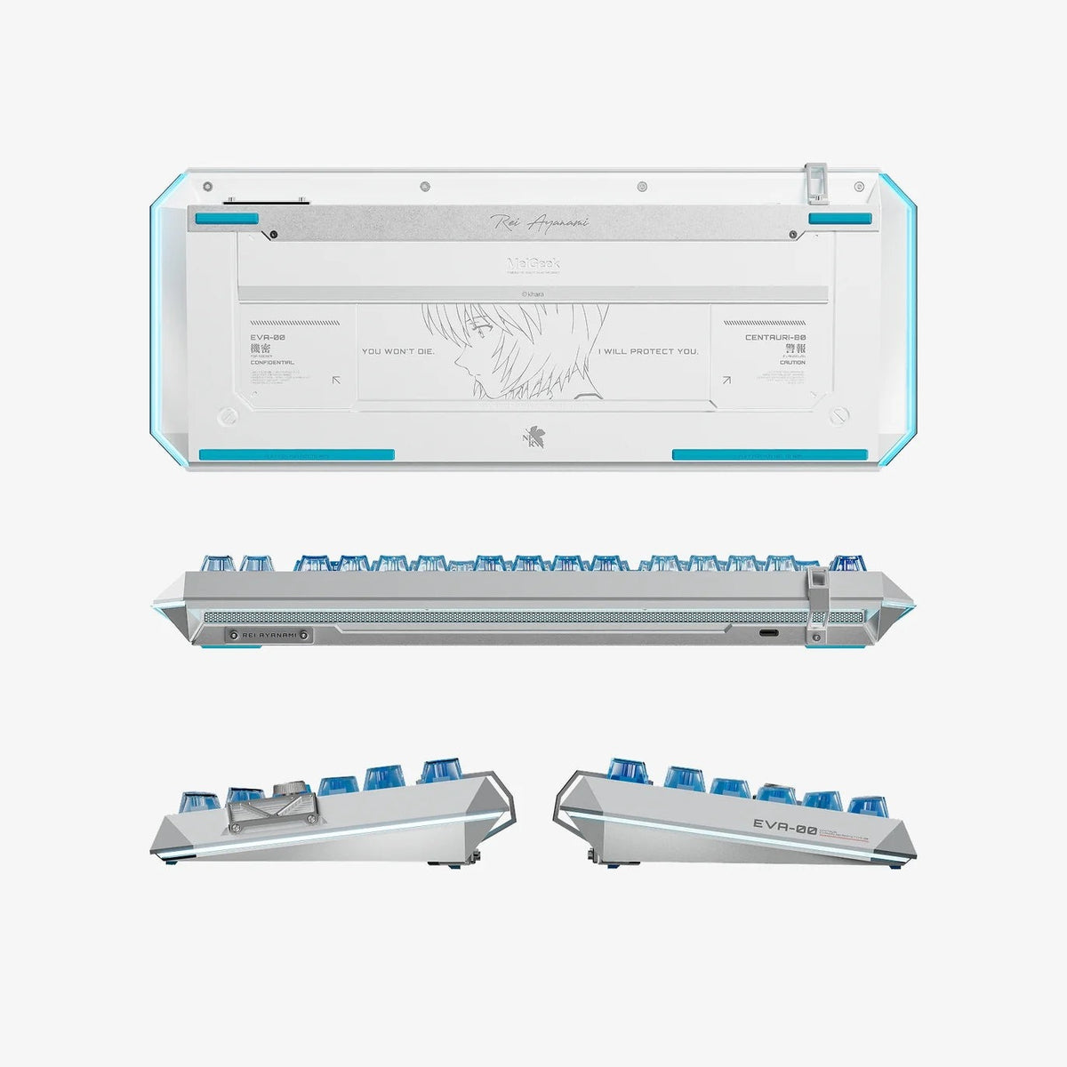 MelGeek x EVANGELION Centauri 80 Rei Edition magnetic HE gaming keyboard with Flip King of Magnetic White switches and a 326 PPI OLED touchscreen