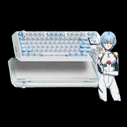 MelGeek x EVANGELION Centauri 80 Rei Edition magnetic HE gaming keyboard with Flip King of Magnetic White switches and a 326 PPI OLED touchscreen