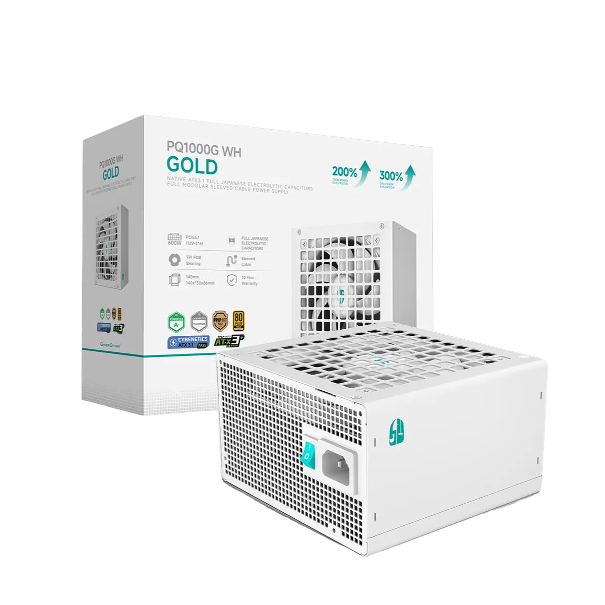 DeepCool PQ1000G 1000W 80+ Gold ATX 3.1 PCIe 5.1 Fully Modular Power Supply - White