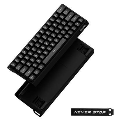 EWEADN DK63 STAR black keyboard opened flat showing the underside and the decorative strap