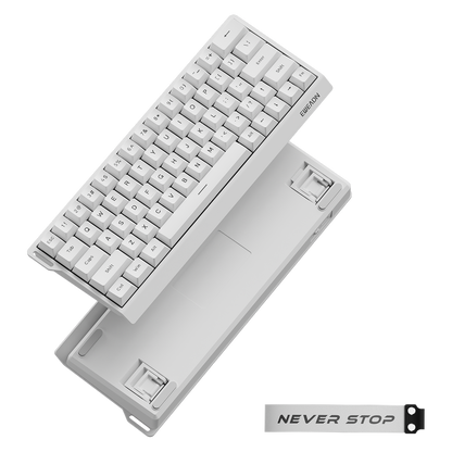 EWEADN DK63 STAR white keyboard opened flat showing the underside and the decorative strap