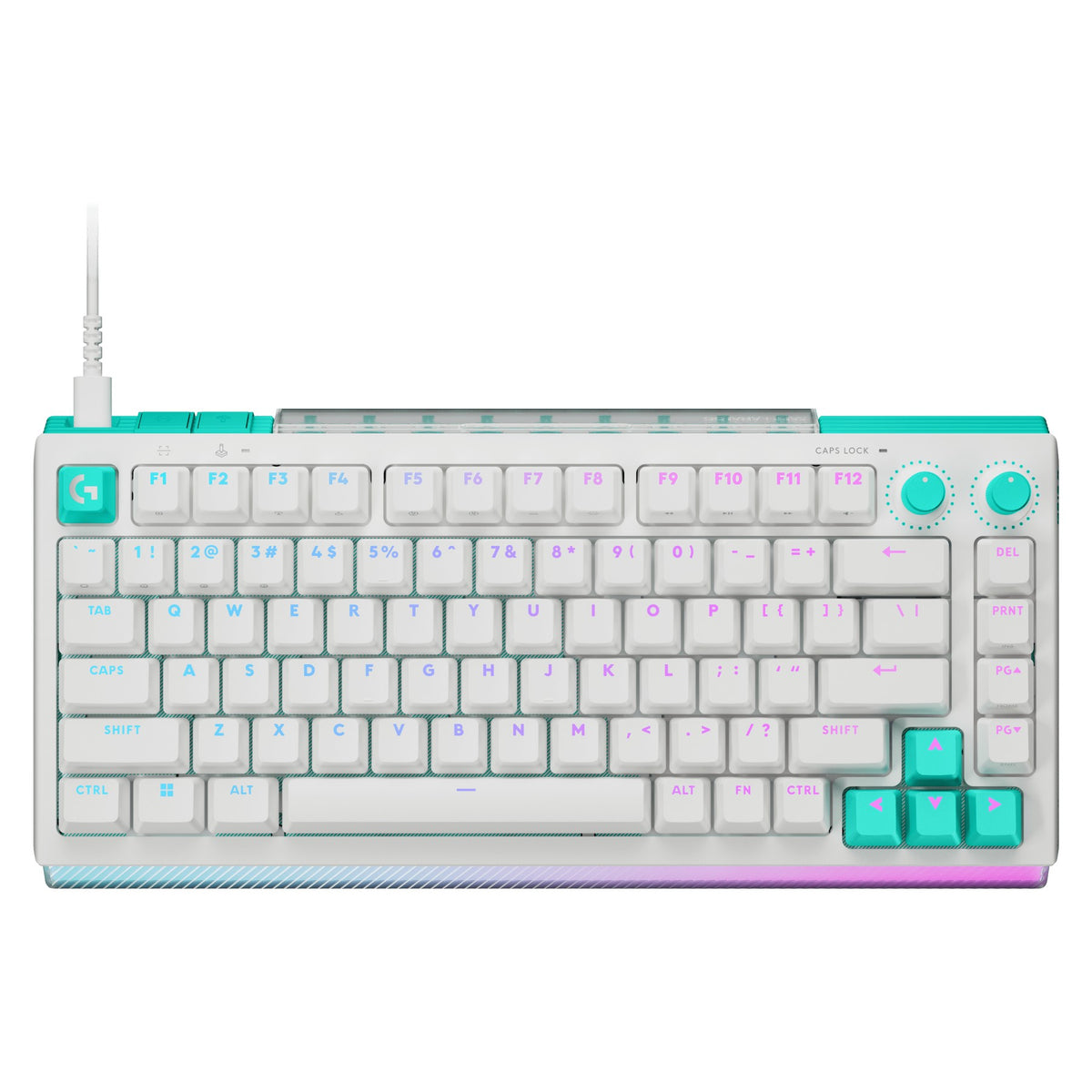 Logitech G512 X 75 TMR analog mechanical gaming keyboard in white, top angle