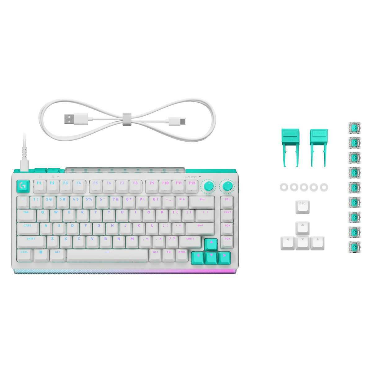 Logitech G512 X 75 white with the cable, switches, keycaps and SAPP rings in the box