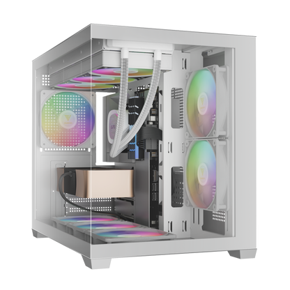 Gamdias Aura GC10M V2 ARGB mATX Case - White (3 ARGB Fans Included)