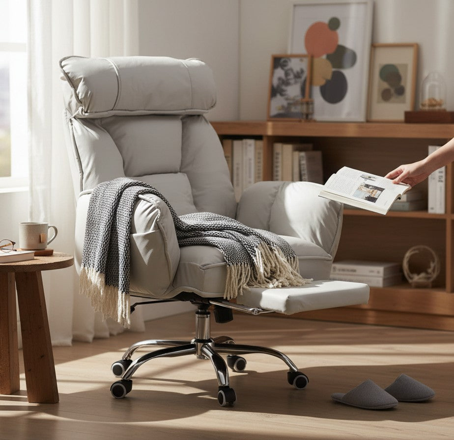 ERGOWAVE L1 in a reading corner with a throw over the backrest